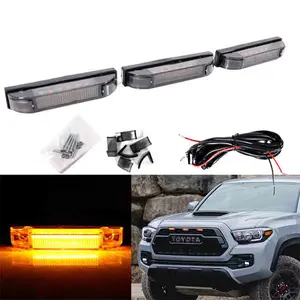 3PCS Smoked Lens Amber LED Front Grille Marker Hood Scoop Light Kit For Toyota Tundra 2014 2015 2016 2017 2018 2019 2020 2021