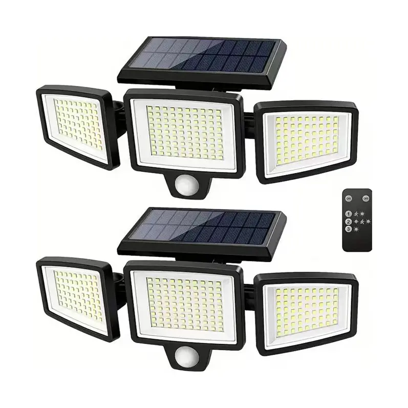 2pcs Solar-Powered Triple-Head Motion Sensor LED Outdoor Wall Lights - IP44 Waterproof, Auto On/Off Day-Night Switch, Energy-Saving, for Driveway Backyard Courtyard Garage Wall Mount Security Decorating Led Lights