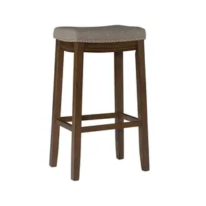 Linon Backless Linen Counter Stool Bar Saddle Wood Dining Room 32" Gray