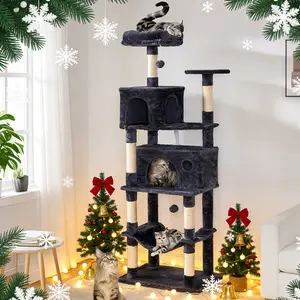 49/63/67-Inch Sturdy Gothic Cat Tree Condo for Indoor Cats Large Adult,Heavy Duty Cat Tower For Large Cats 20 lbs XL,Cat Climb Tree with Hommock,Scratching Post,2 Basket,Plush Perch,, Black