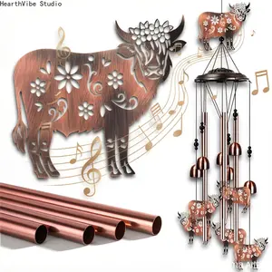 1 Set Metal Highland Cow Windchimes - Outdoor Decor for Patio, Garden, Porch - Memorial, Birthday, Christmas Gifts for Women - Sports & Outdoor Camping Hiking Hammock Area Accent