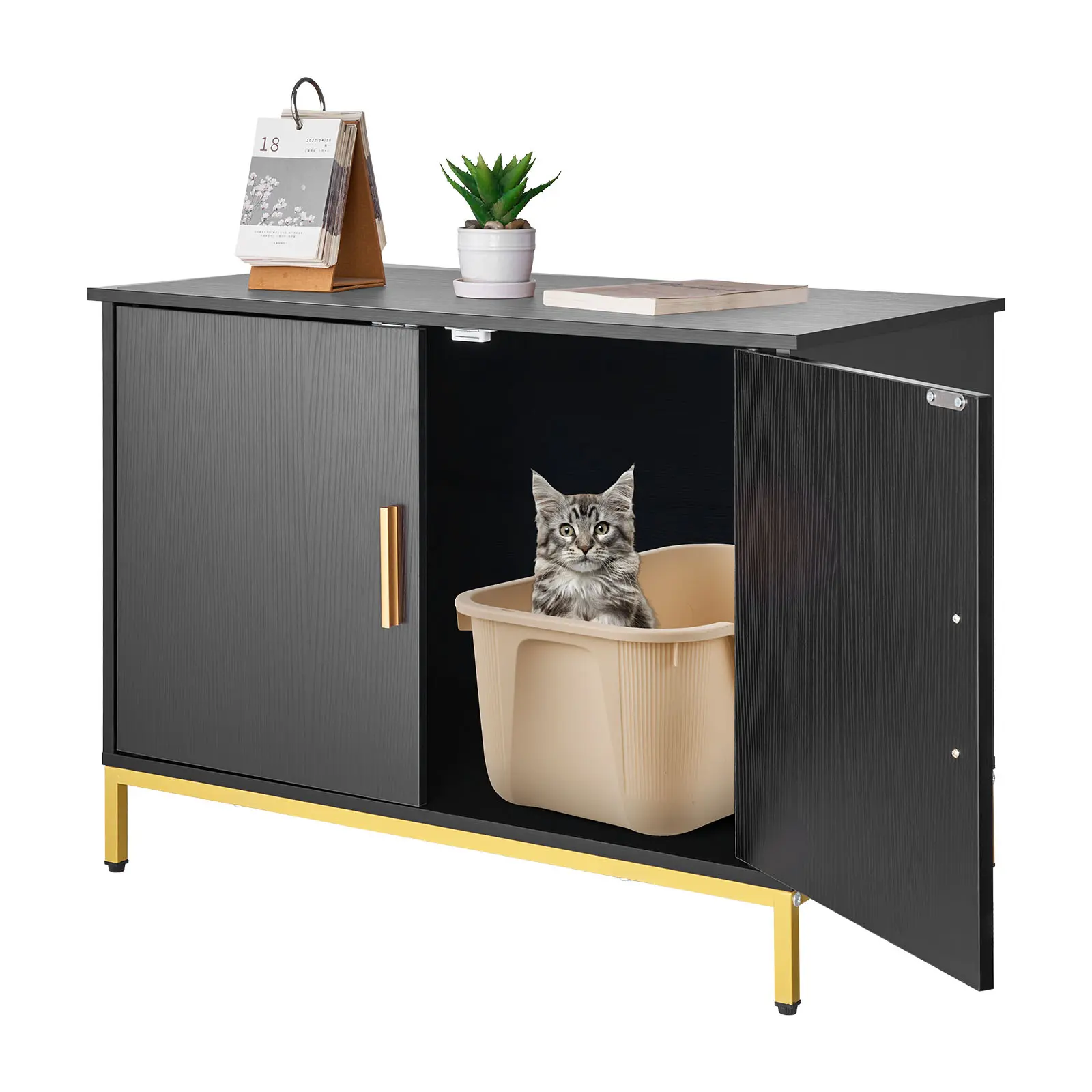 【SummerFinds】VEVOR Enclosed Litter Box Furniture, 27.6 in Hidden Cabinet with Metal Legs & Handle, Modern Cat Washroom End Table, Fits Most Litterboxes, 25.75x15.98x16.77 in, 132 lbs Top Capacity & 66.1 lbs Inner Capacity, for Bedroom & Entryway