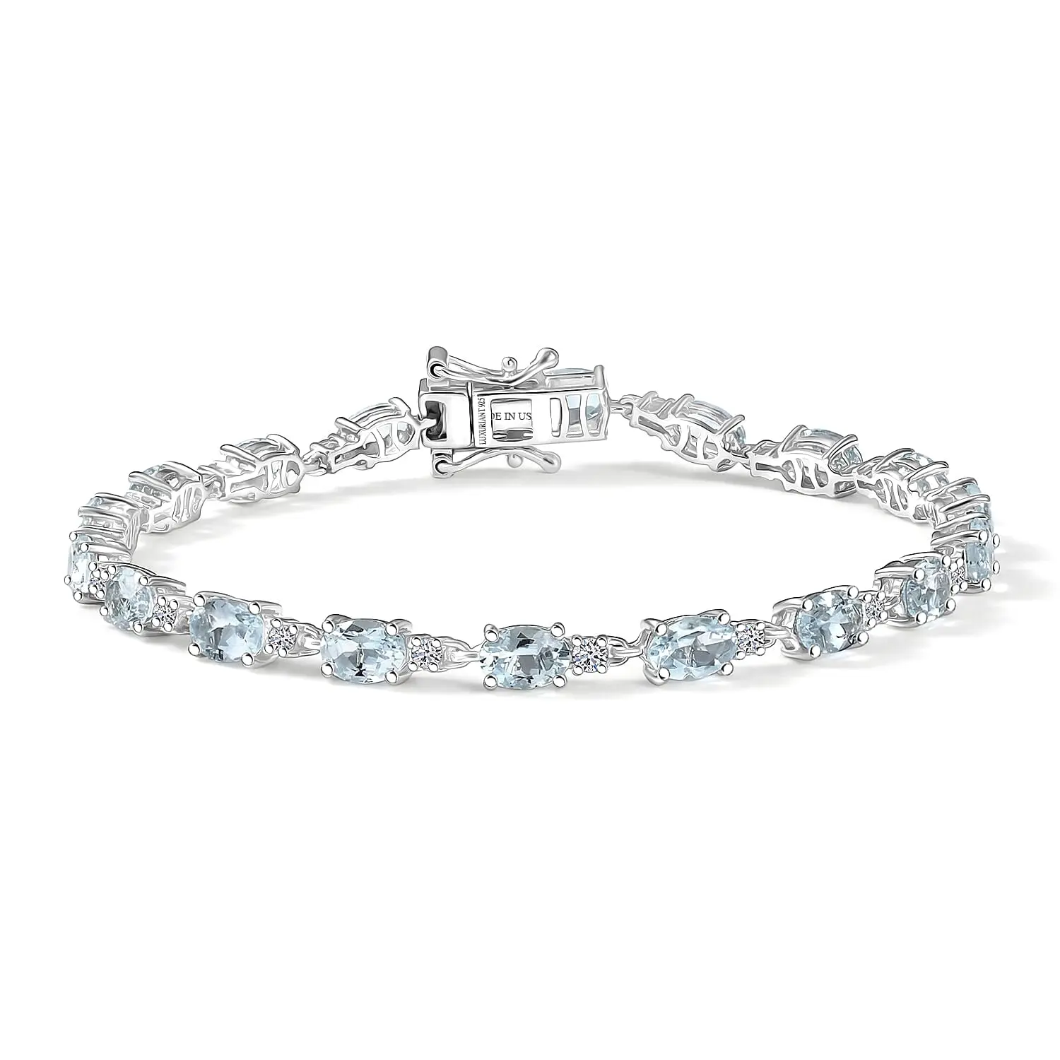 Premium Mangoro Santo Aquamarine, Luxuriant Lab Grown Diamond (0.63 cts) (G-H, SI) Timeless Bracelet in Rhodium Over Sterling Silver (7.25 In) 8.35 ctw
