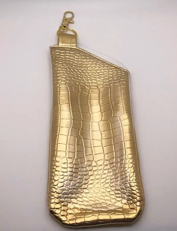 Clip N Go Stylish Eyeglass Storage 9" X 3 1/2 " Gold Faux Leather