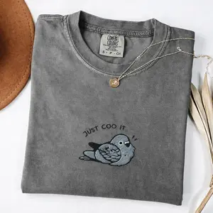 Just Coo It Embroidered Pigeon Comfort Colors Shirt, Funny Bird Shirt, Pigeon Lover Gift, Cozy Cottagecore Birdwatching Tee, Funny Animal