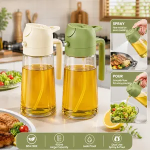 2PCS Multifunctional 2-in-1 Glass Oil Dispenser, 1 Count Olive Oil Sprayer with Handle, Oil Dispenser for Cooking, Baking, Frying, Cooking Oil Container, Kitchen Utensils & Gadgets