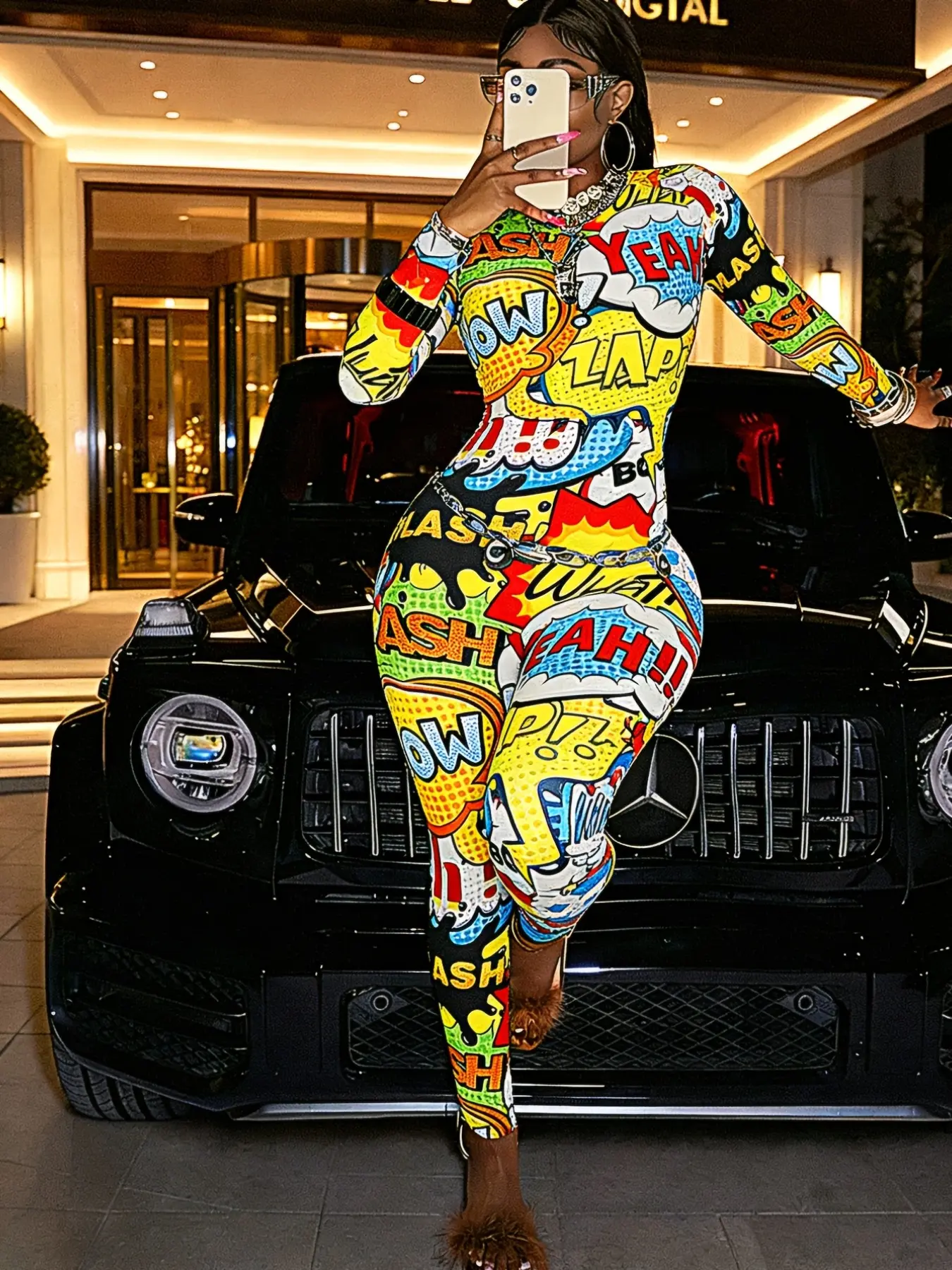Women's Sexy Backless Statement Jumpsuit, Cartoon Print Slim Fit, Soft Comfortable Fabric, Perfect for Parties and Streetwear, Nightclub Style Jumpsuit