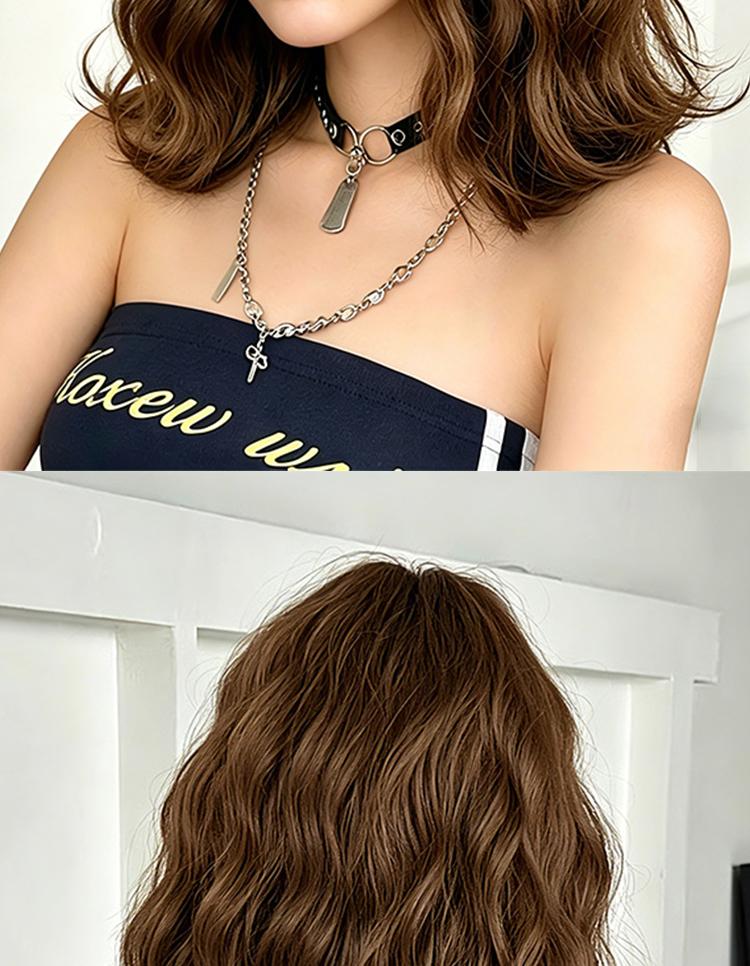 Lotfon Women's short curly Ash Brown non-adhesive synthetic wig, adjustable head circumference, comfortable fit, easy to wear, ready to wear and go, easily achieve a fashionable look