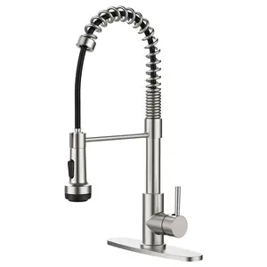 Kitchen Faucet with Pull Down Sprayer and 4 Spraying Modes Single Handle Commercial Spring Kitchen Sink Faucet Brushed Nickel 1 or 3 Hole