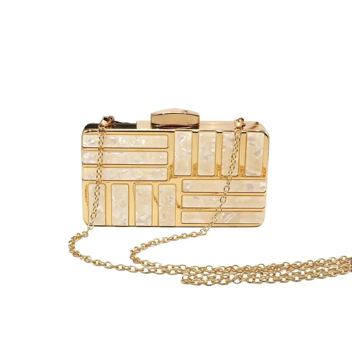 Elegant Acrylic Shell-Inspired Evening Clutch, Gold Chain Crossbody & Handheld Bag for Chic Women