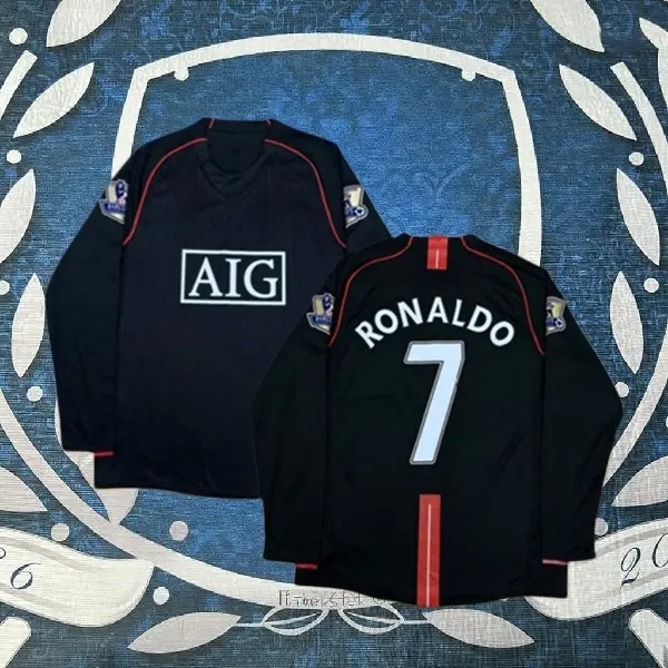 2007 2008 Away Retro Black No.7 Ronaldo Short Sleeve Soccer Jersey