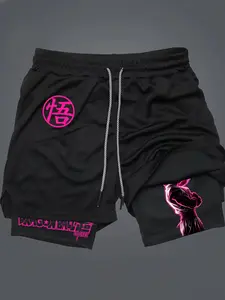 Men's Print 2 in 1 Compression Shorts, Athletic Performance Gym Shorts with Pockets, Quick Dry Fitness Workout Boxing, Casual Fitted H-Type, Athletic Basketball Shorts