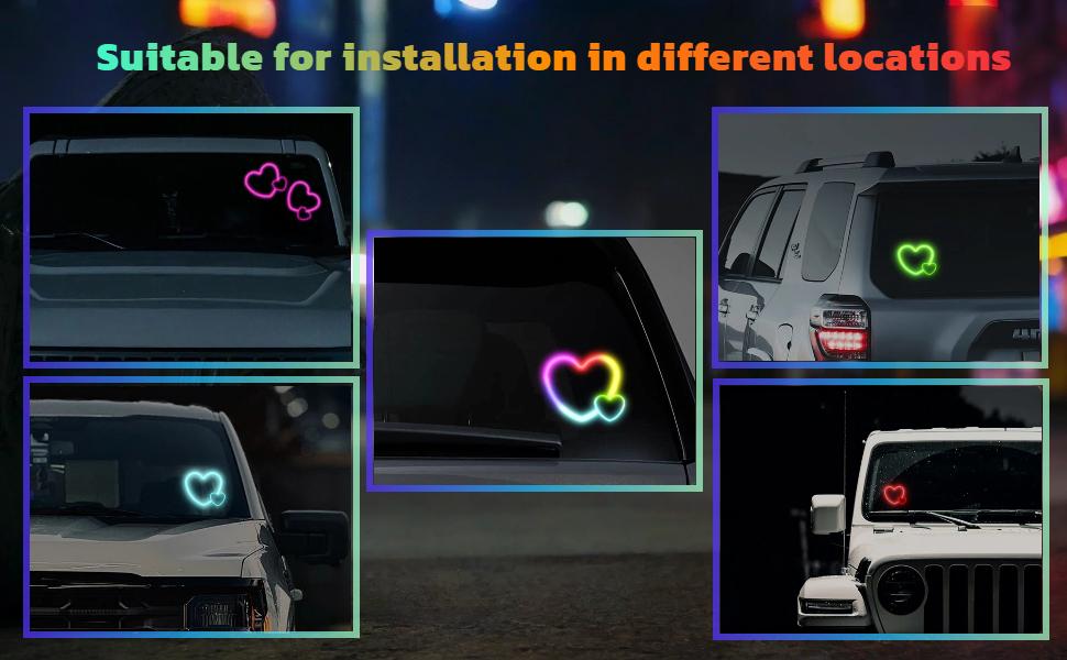 New Car LED Ambient Lighting - seven Colors eight Modes RGB Solar Powered&USB Charging Two Heart-Shaped Neon Light for Window Car Interior Light Decoration IP65 Waterproof New Car LED Ambient Lighting - seven Colors eight Modes RGB Solar Powered&USB Charging Two Heart-Shaped Neon Light for Window Car Interior Light Decoration IP65 Waterproof