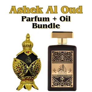 Ashek Al Oud Parfum + Oil Bundle | Ashek Al Oud 100 ML (3.4 FL OZ) Eau De Parfum | Ashek Al Oud 30 ML (1 FL OZ) Concentrated Perfume Oil | Unisex By Almas