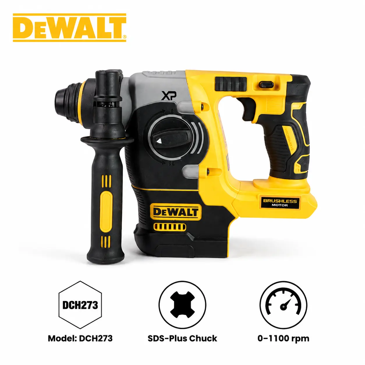 DEWALT 20V MAX XR Brushless SDS-Plus Rotary Hammer Drill Tool for Concrete Drilling Masonry Anchoring Construction Contractors Featuring SHOCKS Active Vibration Control 2.1 J Impact Energy LED Light Overhead Work