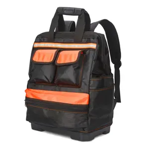 Tool Backpack 17Inch Heavy Duty Tool Bag with Plastic Reinforced Base, Waterproof Contractor Backpack