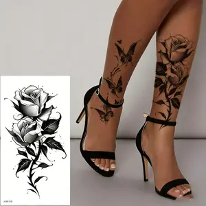 Small Full Arm Tattoo Stickers Flower Letter Plain Pattern, Holiday Gift for Christmas Halloween Summer Winter Valentine's Day New Year Easter, Temporary Tattoo