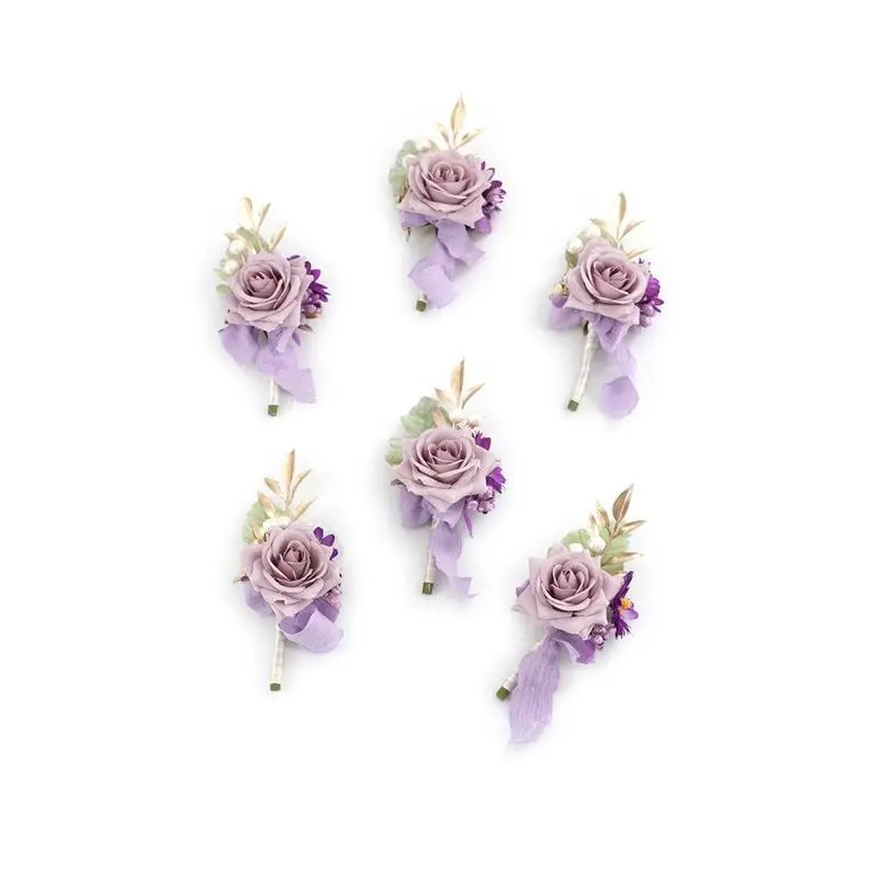 6pcs Purple Boutonniere