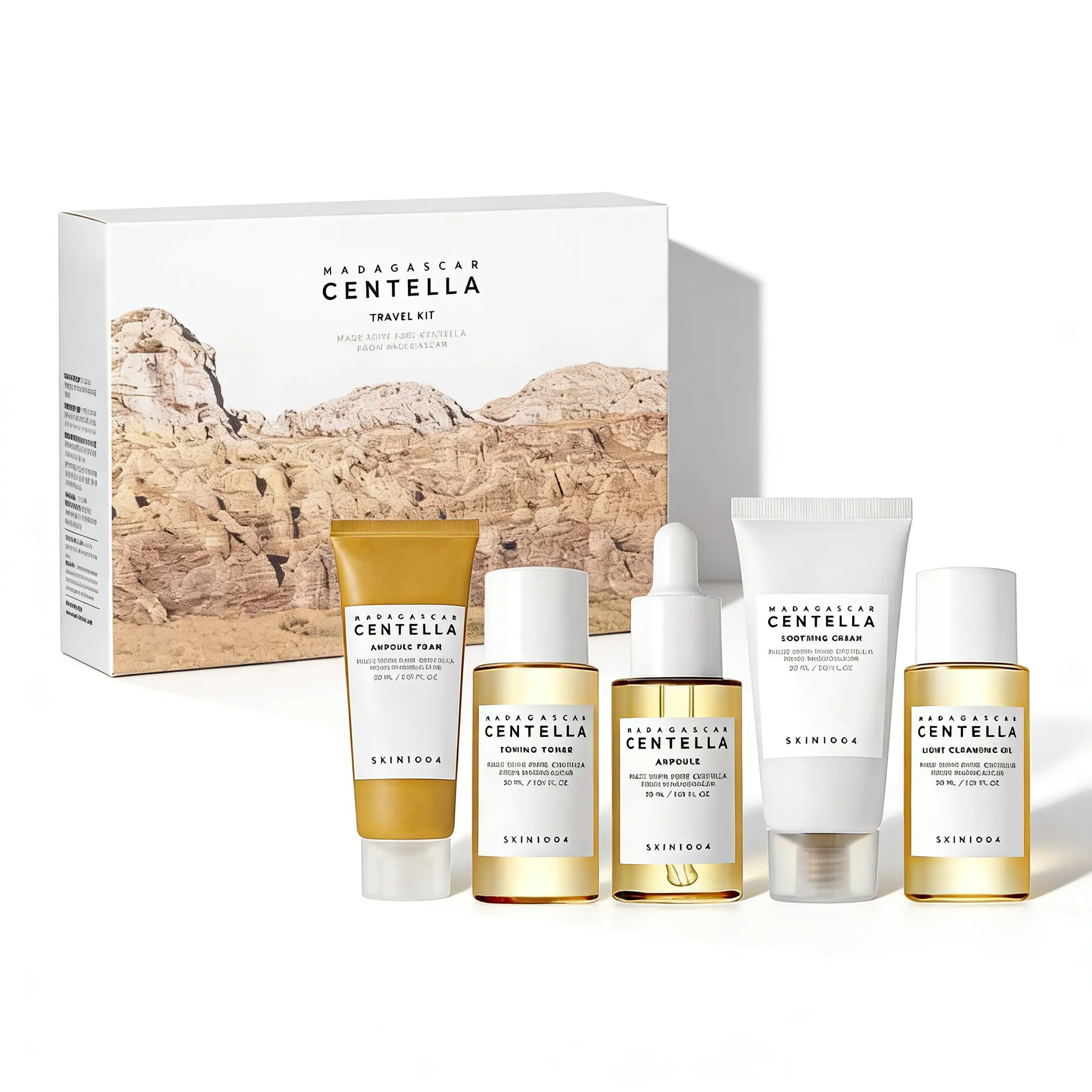 SKIN1004 Madagascar Centella Travel Kit - Moisturizing Gentle Skincare Kit for Deep Cleansing, Foam, Soothing Cream Cleanser Set