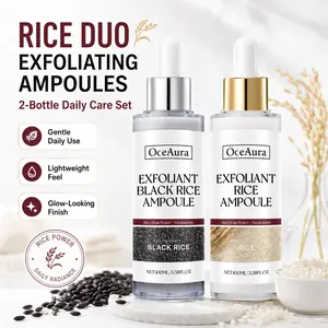 Glow Rice Ampoule Duo (2PCS White & Black Rice Exfoliator) - Daily Gentle Face & Body Peel to Remove Dead Skin, Blackheads, Smooth Pores, Soothe Redness, Hydrate, Support Repair, Rejuvenating Soothing Treatment for All Skin Types