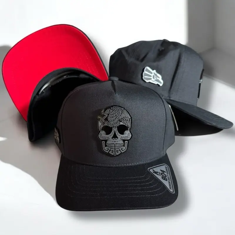 Authentic Snapback Baseball Cap - Unisex Adjustable Mexico-Themed Streetwear, Black with Rhinestones Ethnic Plate & Bull Skull Graphic, Customizable Mexican Flair Classic Design, Ceremony & Everyday Fashion Accessory