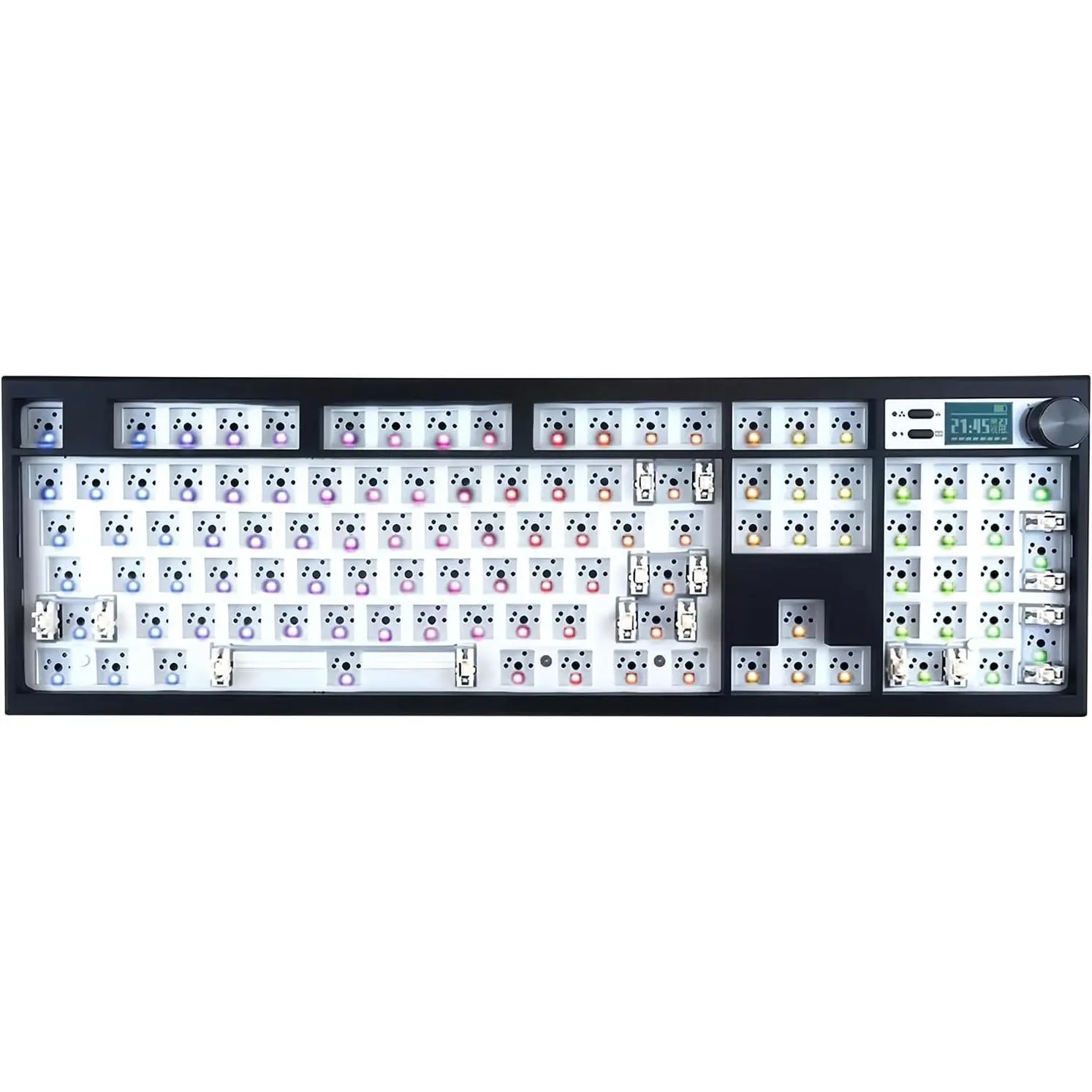 GMK104 Barebones Keyboard Kit with Screen&Knob,QMK/VIA Programmable BT5.0/2.4GHz/Type-C Tri-Mode Gasket Mounted Hot Swap RGB Backlit Full Size Custom PCB Kit DIY Mechanical Keyboard for Win/(Black)
