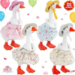 4 Sets 7 Inch Mini Desk Goose Outfits - Floral & Polka Dot Dresses with Matching Hats | Fits 7" Desktop Goose & Magnetic Key Holder | Cute Office Decor & Gifts