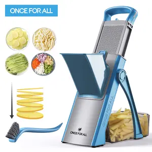 【ONCE FOR ALL 】Upgrade Safe Mandoline Slicer Plus, Biger Size, Adjustable Vegetable Food Chopper Potato Fries Cutter, Detachable Blade, Kitchen Chopping Artifact, Gift (SkyBlue)