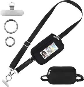 Clip and Go Strap for Phone with Wallet Crossbody, Phone Lanyard Adjustable and Detachable Wrist Strap, ID Window & Zipper Pocket Hands-Free Phone Strap for Women/Men
