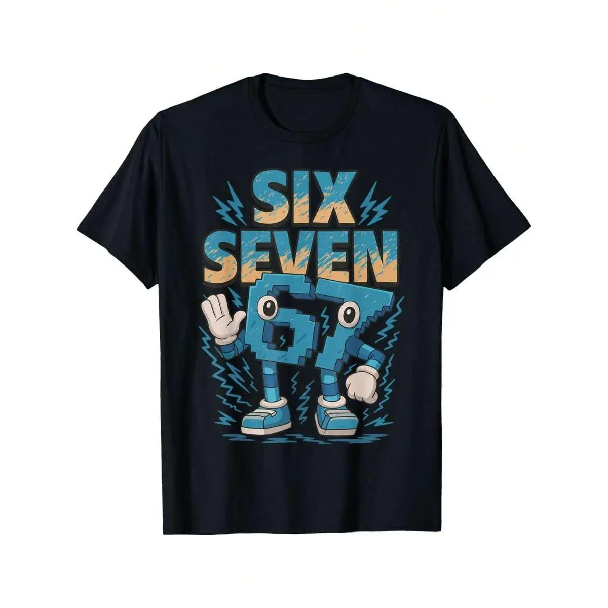 Boys' Cotton Short-Sleeve Round-Neck Funny T-Shirt - 67 Number, Cartoon Smiling Face, Italian Brainrot Meme Print, Soft Breathable Graphic Tee for 7-Year-Olds' Birthday Parties