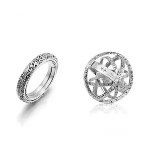 Retro Astronomical Ball Ring, Openable and Reversible Spherical Universe Necklace