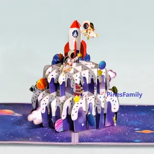 S10-Galactic Adventure 3D Pop-Up Card - Rocket, Spaceship, Astronaut, Space Theme