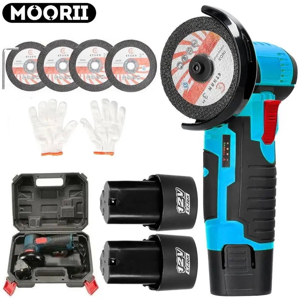 12V 19500RPM Brushed Cordless Mini Angle Grinder with Plastic Box Packaging, Tile, Wood and Stone Steel Cutter Polishing Tool, Power Tools