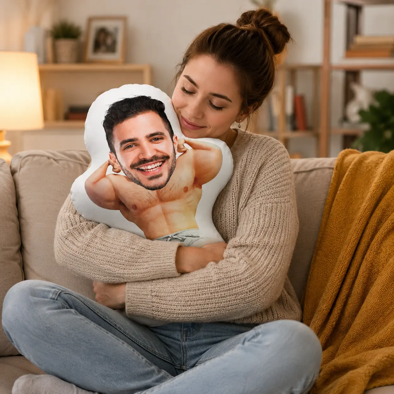 Custom Face Pillow, Personalized Human Shaped Photo Pillow, Funny Muscle Body Pillow, Custom Couple Friend Family Gift for Birthday, Anniversary, Valentine’s Day
