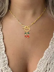 Women's Classic Gold Silver Stainless Steel Necklace, Cherry Heart Clasps Pendant Chain, Casual All Seasons Jewelry