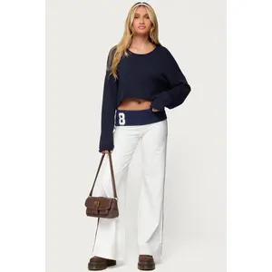 8 Contrast Fold Over Wide Leg Pants