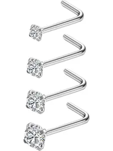 4Pcs Titanium Nose Rings, Titanium Nose Hoop 18G & 20G - L Shaped, Corkscrew, Straight - Clear CZ Nose Studs Hypoallergenic Nostril Piercing Jewelry for Women & Men - 1.5mm, 2mm, 2.5mm, 3mm