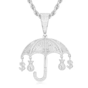 【#P261】Synthetic Moissanite Rich Dollar Money Bag Umbrella Pendant Necklace S925 Silver For Women Men Iced Out Hip Hop Jewelry Accessories Gifts