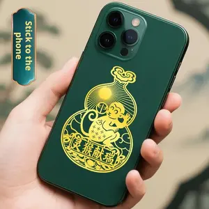 (5pcs)12 Zodiac Phone Stickers Gourd Metal Stickers Peace Rooster Horse Dragon Snake Ox Sheep Monkey Idiom Stickers Wholesale