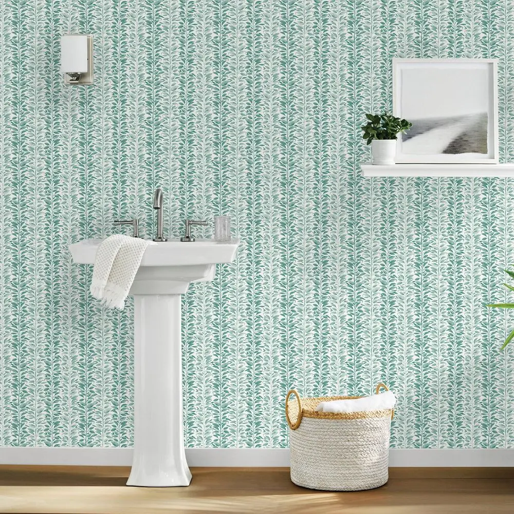 Threshold Vine Stripe Mint Temporary Wallpaper, Nature-Inspired Renter-Friendly Peel & Stick, Removable Self-Adhesive Accent Wall & Bookshelf Wallpaper, Modern Stain-Resistant Washable