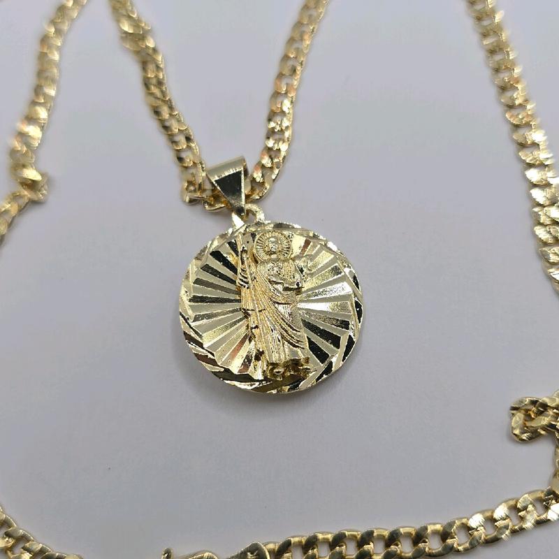 Virgin Mary & Saint Jude double face necklace Cuban style 24"inches GOLD-PLATED one chain one pendant