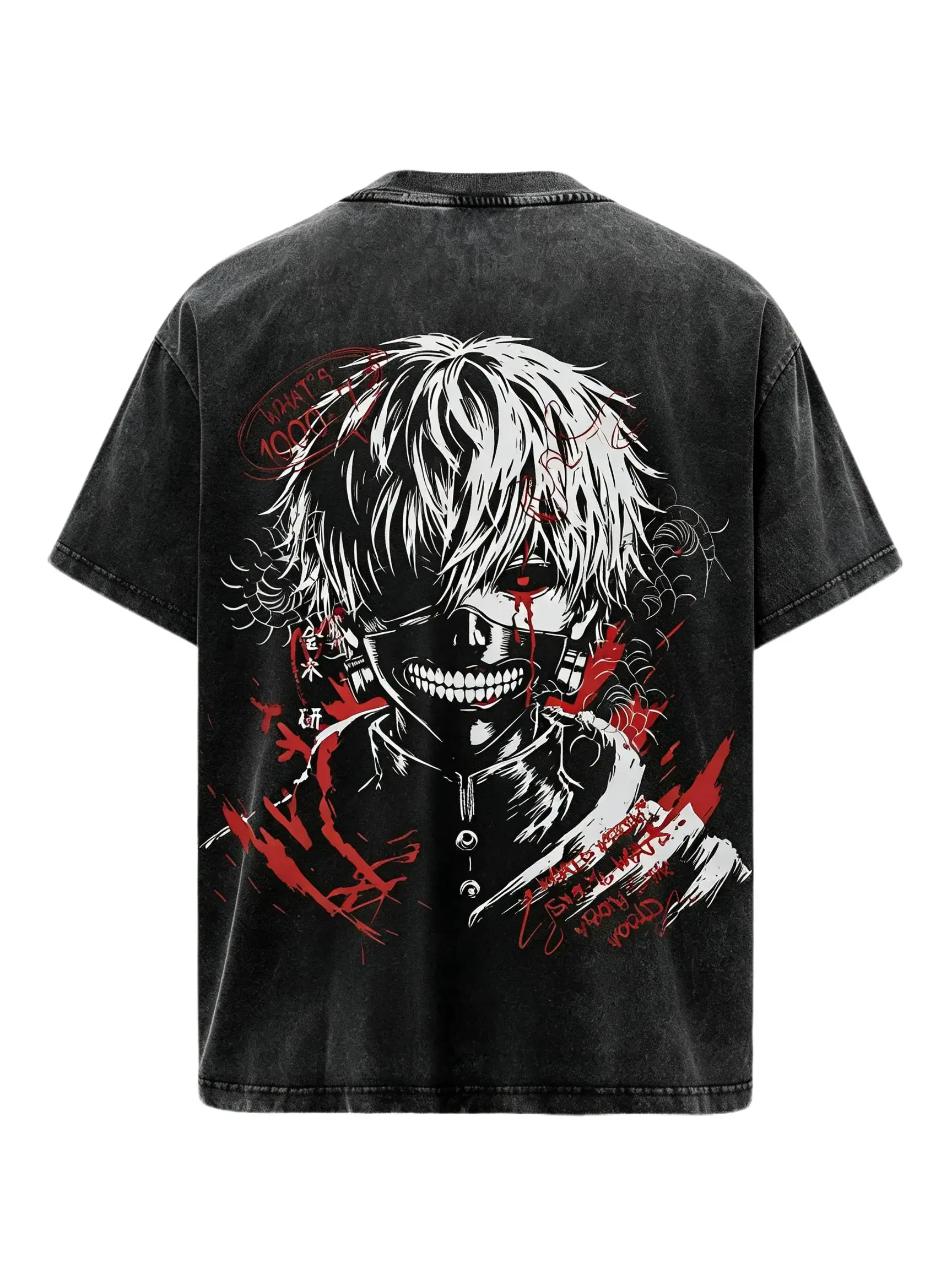 [HM 100%cotton]Kaneki Ken T-Shirt Tokyo Ghoul Anime Graphic Tee Oversized Acid Washed Lightweight Cotton Men Shirts Anime Streetwear Casual Menswear Unisex Summer Clothing Gift for Anime Fans funny graphic tee,funny shirts men,humor graphic tee,funny meme