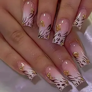 Ombre Square Press On Nails: Hand-Painted French Acrylic, 3D Design