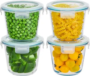 8 PCS Glass Meal Prep Containers with Lids, Airtight 3 Cup Glass Storage Containers Set, Round Deep Soup Containers with Lids for Leftover, Microwave, Dishwasher, and Freezer Safe(4 Sets)