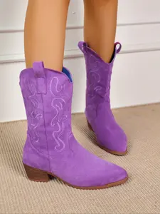 Women's Embroidered Western Cowboy Boots, Cowgirl Boots, Mid-Calf Ankle Booties with Insole Heel Lift, Fashion Casual Shoes for Halloween Christmas New Year Gifts