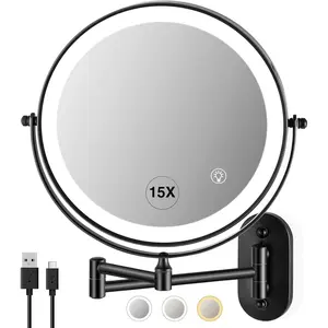 Magnifying Mirror with Lights 1x/15x Rechargeable: 8.5 inch Wall Mounted Lighted Makeup Mirror for Bathroom