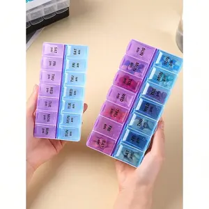Travel medicine box! Double-layer design, with lid and compartments, made of PP plastic, easy to organize medications. AM PM medicine box, 7-day medicine box, twice daily, vitamin container, pill dispenser (rainbow color)