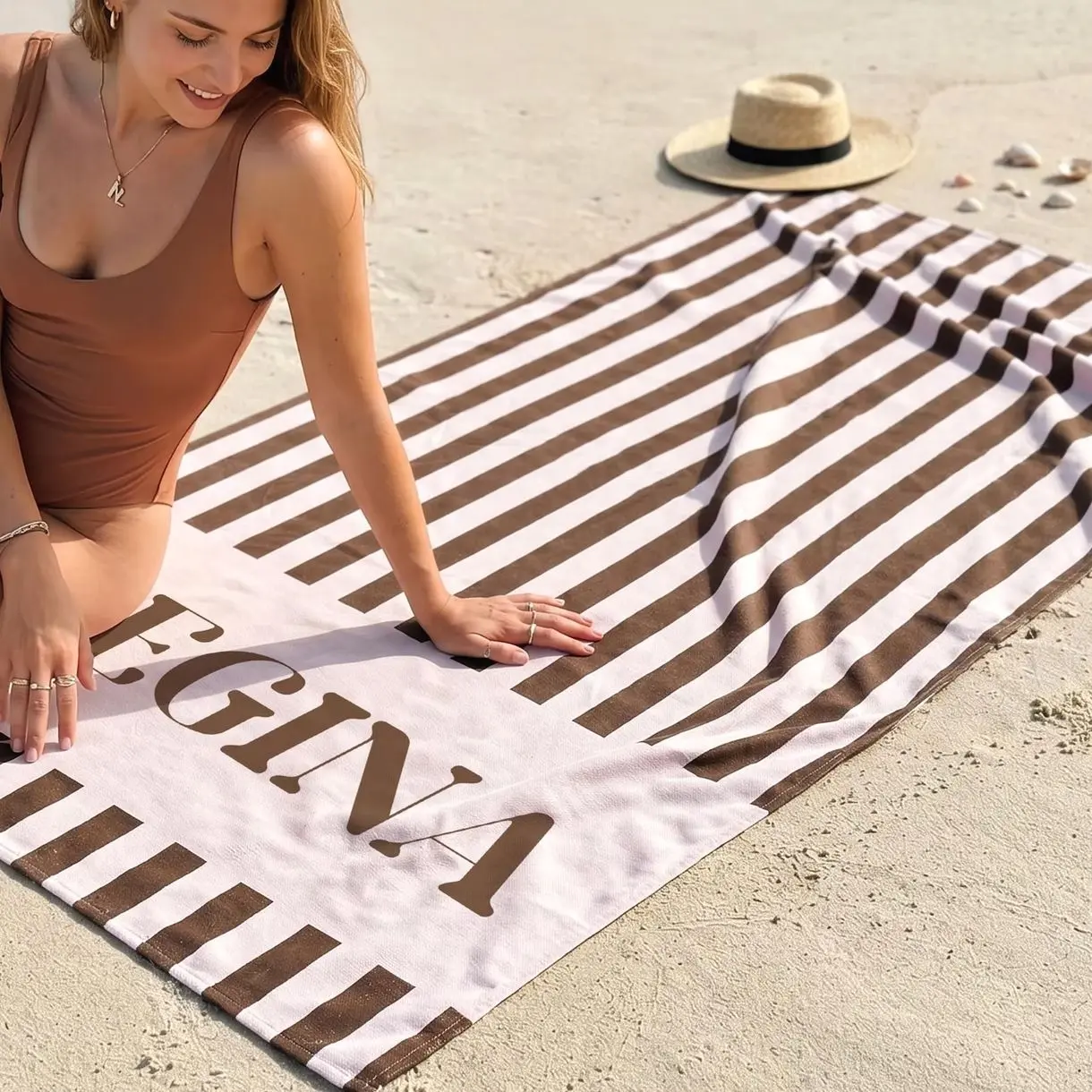 Personalized Striped Beach Towel, Custom Name Bachelorette Party Gift, Summer Vacation Essential