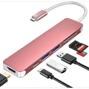 F-APT12  USB C Hub,USB-C Dongle,7IN1 USBC to HDMI Multple Adapter Compatible for MacBook Dell Lenovo Asus Thunderbolt 3 Thunderbolt 4 Type C Docking Station (HDMI USB3.0 TF/SD PD)-Rose Gold
