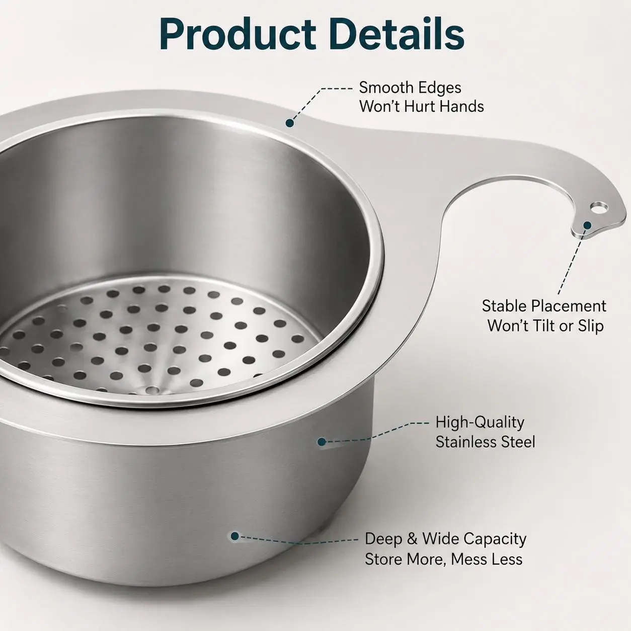 1 Count Stainless Steel Hanging Sink Drain Strainer Basket, Fast Drainage Rustproof Food Residue Filter for Kitchen Sink Organization,sohochic